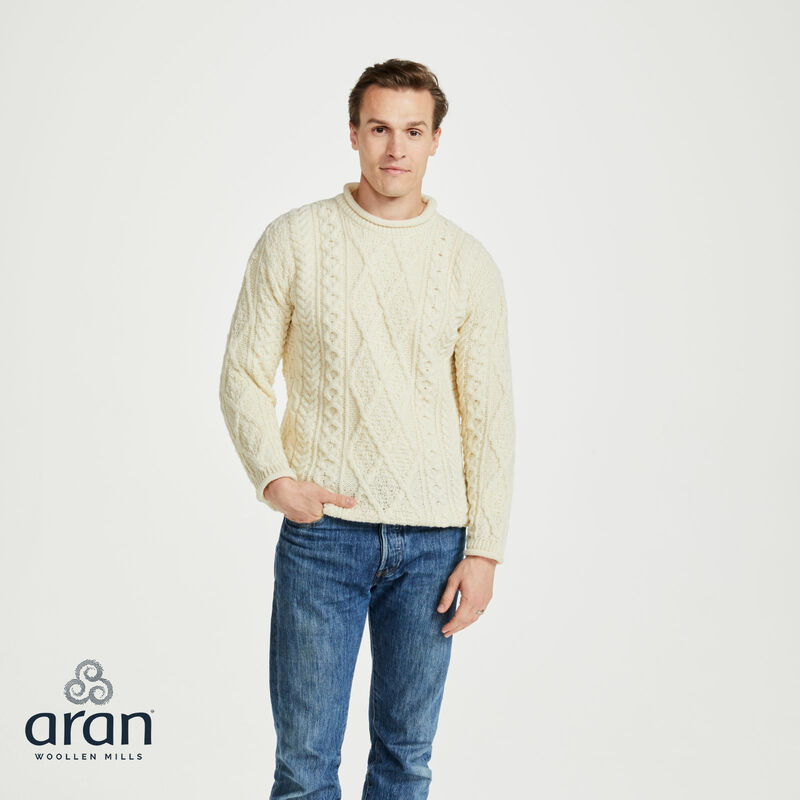 Unisex Roll Neck Aran Crew